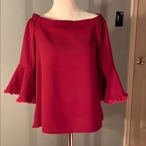 Beautiful cranberry off shoulder bell sleeve top!